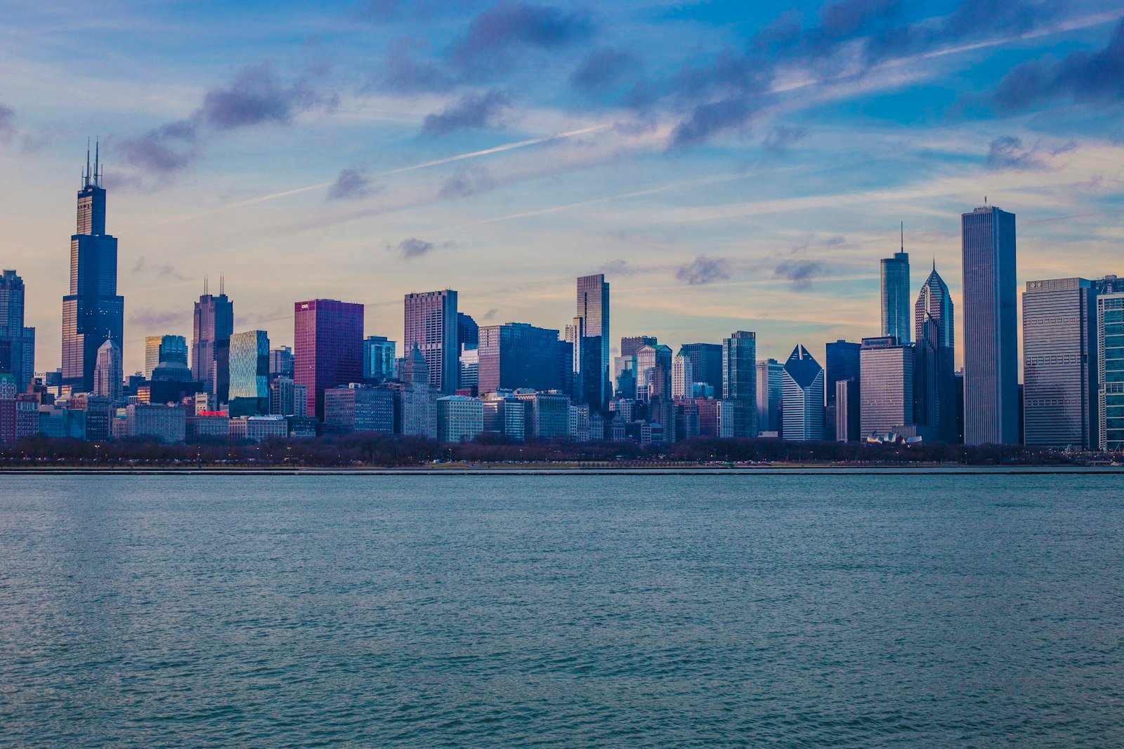 Chicago skyline viewed across Lake Michigan