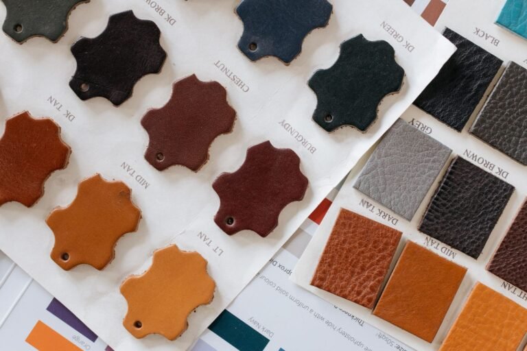 Selection of leather swatches in various colors and textures