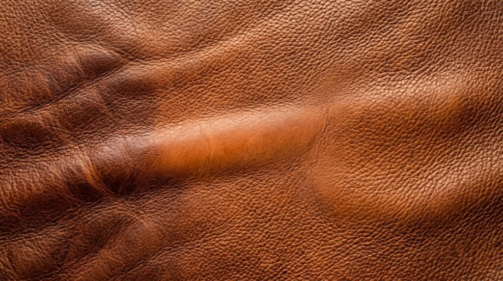 Close-up of textured brown leather material