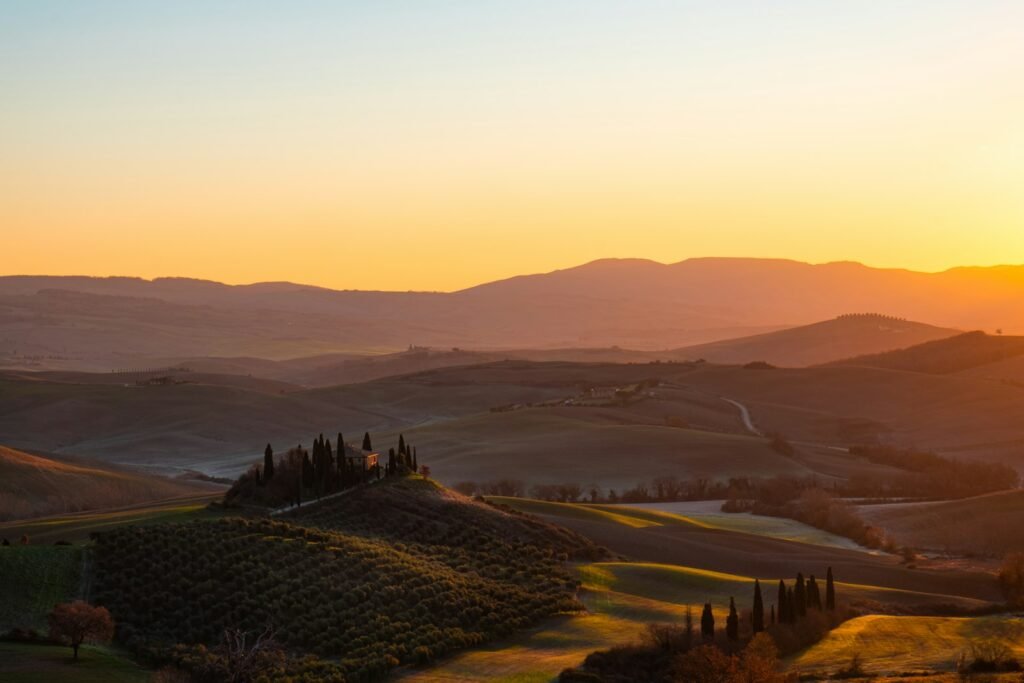Tuscany, Italy landscape with rolling hills and trees