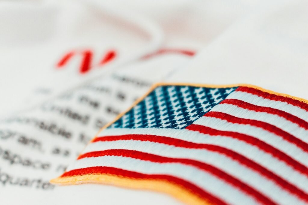 Close-up of United States of America flag embroidery