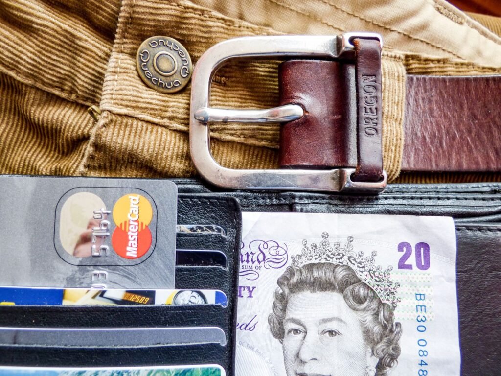 A detailed image of a wallet containing credit cards