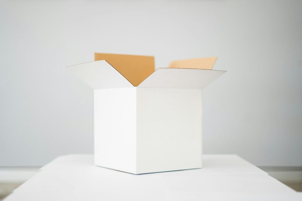 White shipping box on a table, ready for a return shipment